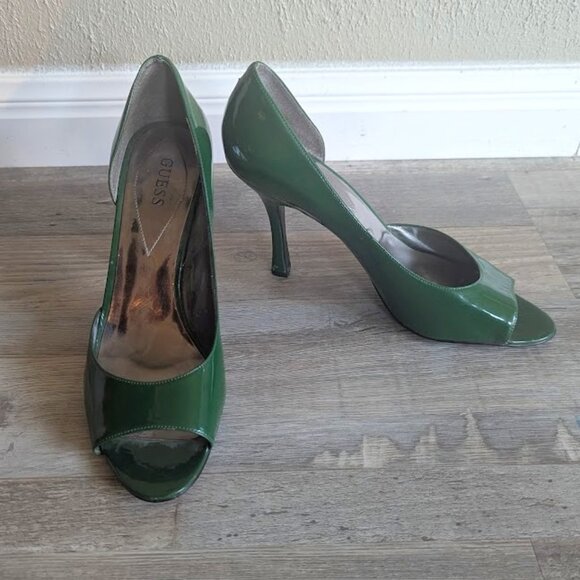 Guess * Green Patent Leather Peep-Toe Heels * Size 8.5 - Picture 1 of 6